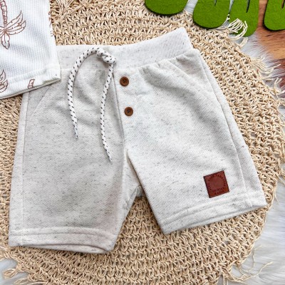 Conj. Camiseta Coqueiros e Bermuda em Linho - Areia e Marrom